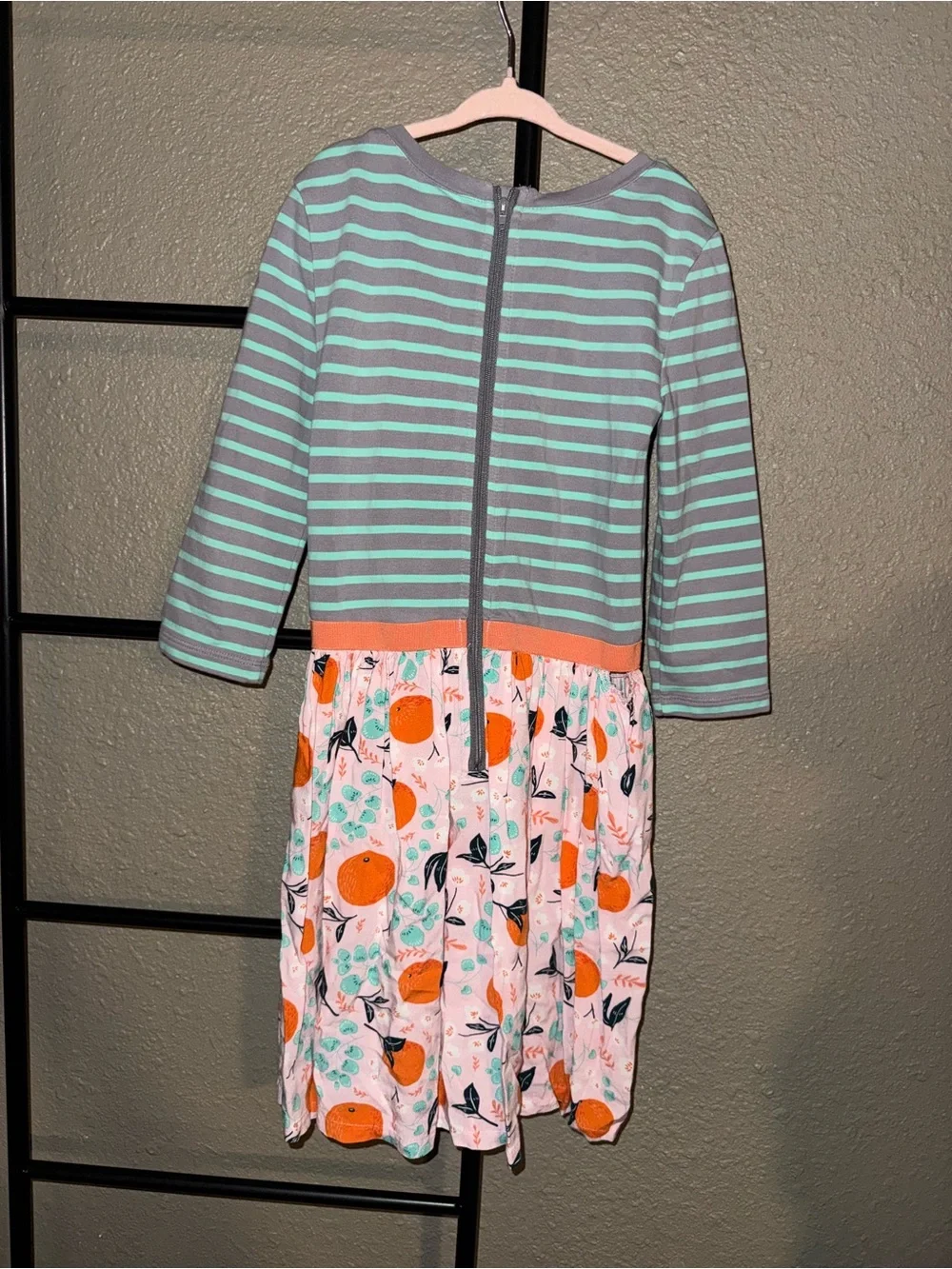 435 Matilda Jane W/ Joanna Gaines Striped Teal & Gray Orange Girls Dress